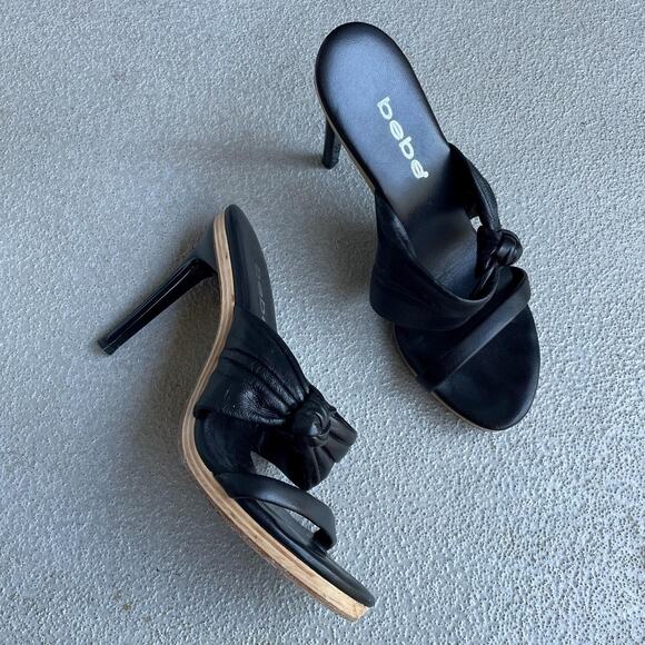 y2k vintage 00's bebe black leather heel made in Italy | Size US 9 - Picture 1 of 7